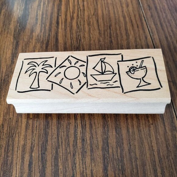 Great Impressions Tropical Summer Themed 4 X 2 Inch Rubber Stamp - Picture 1 of 9